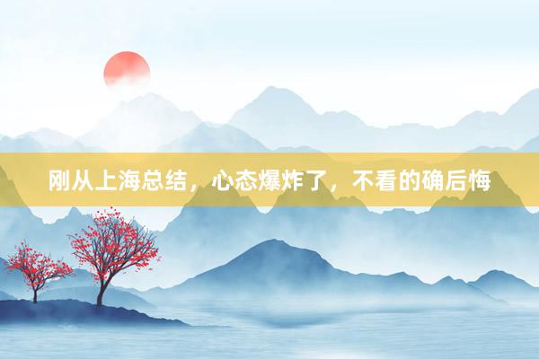 刚从上海总结，心态爆炸了，不看的确后悔