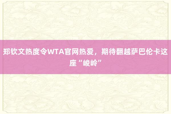 郑钦文热度令WTA官网热爱，期待翻越萨巴伦卡这座“峻岭”